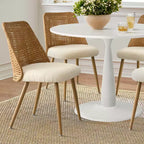 Ensemble de salle à manger 5 pièces petite table ronde pour 4, table piédestal ronde 35 pouces avec 4 chaises de salle à manger en bouclette dossier en rotin double couche. Salle à manger-Panipeachy