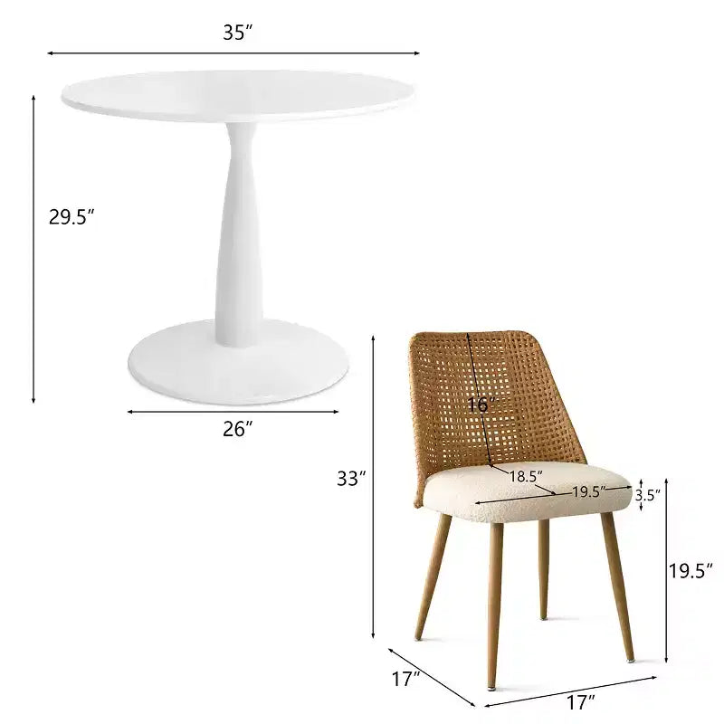 Ensemble de salle à manger 5 pièces petite table ronde pour 4, table piédestal ronde 35 pouces avec 4 chaises de salle à manger en bouclette dossier en rotin double couche. Salle à manger-Panipeachy