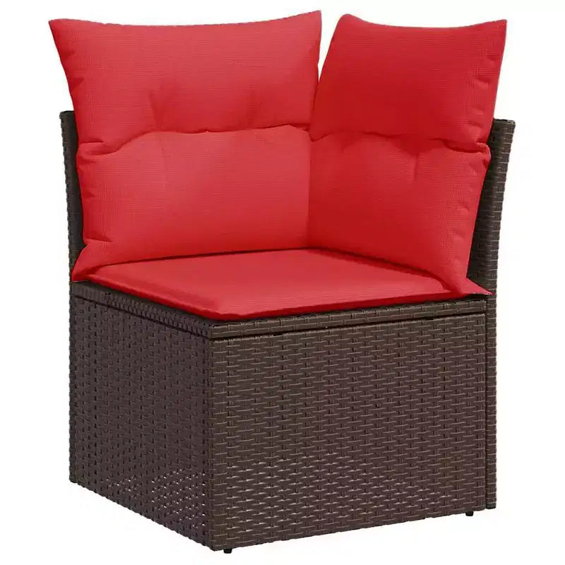 vidaXL Ensemble de canapés de jardin 10 pièces avec coussins en rotin synthétique marron (États-Unis uniquement) - Marron et rouge