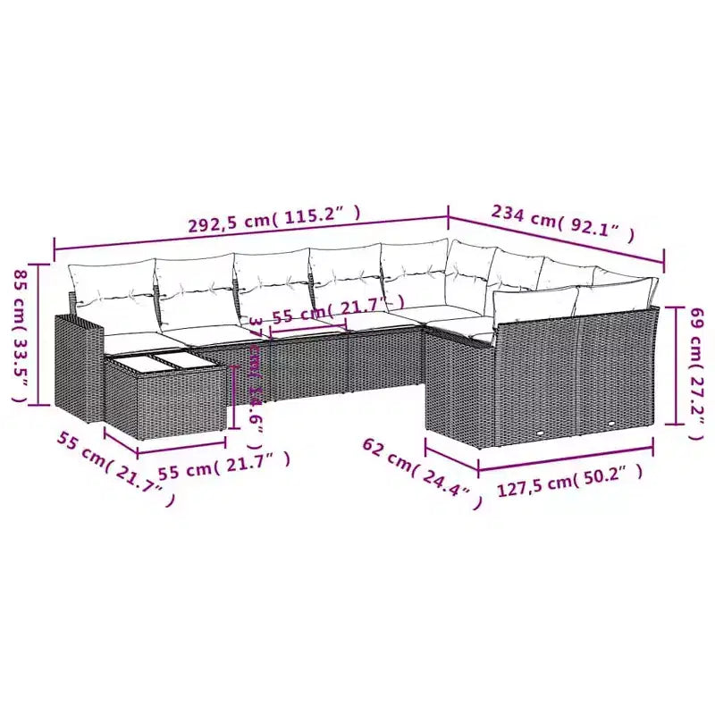 vidaXL Ensemble de canapés de jardin 10 pièces avec coussins en rotin synthétique marron (États-Unis uniquement) - Marron et rouge