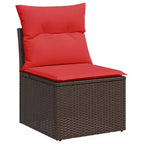 vidaXL Ensemble de canapés de jardin 10 pièces avec coussins en rotin synthétique marron (États-Unis uniquement) - Marron et rouge