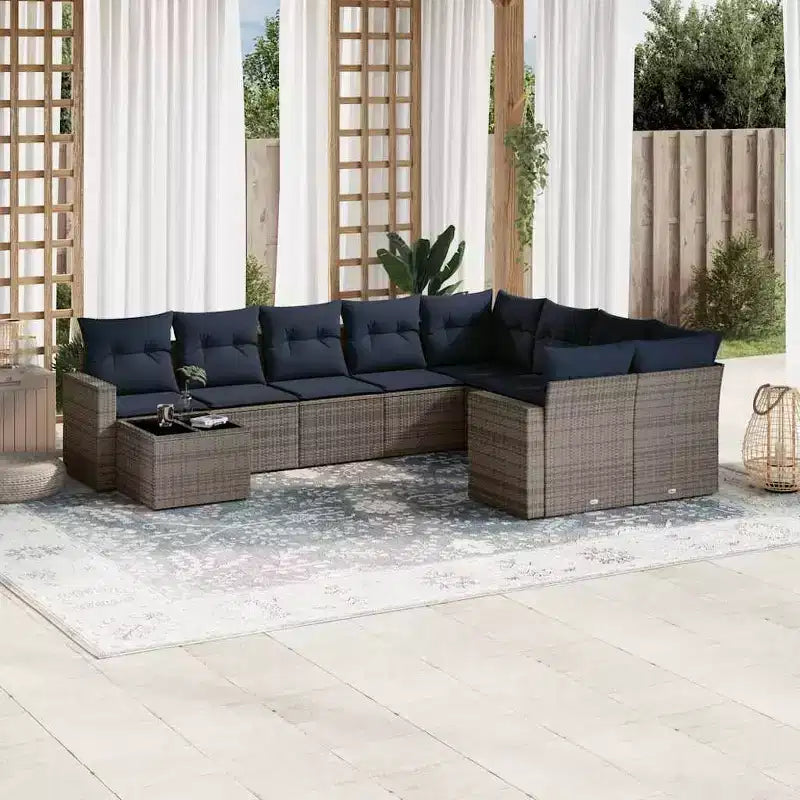 vidaXL Ensemble de canapés de jardin 10 pièces avec coussins en rotin synthétique marron (États-Unis uniquement) - Marron et rouge