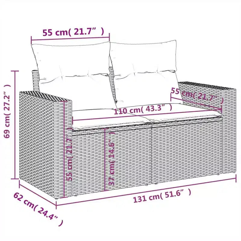 vidaXL Ensemble de canapés de jardin 10 pièces avec coussins en rotin synthétique marron (États-Unis uniquement) - Marron et rouge