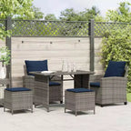 vidaXL Ensemble de canapés de jardin gris, en résine tressée bleu marine et acier thermolaqué