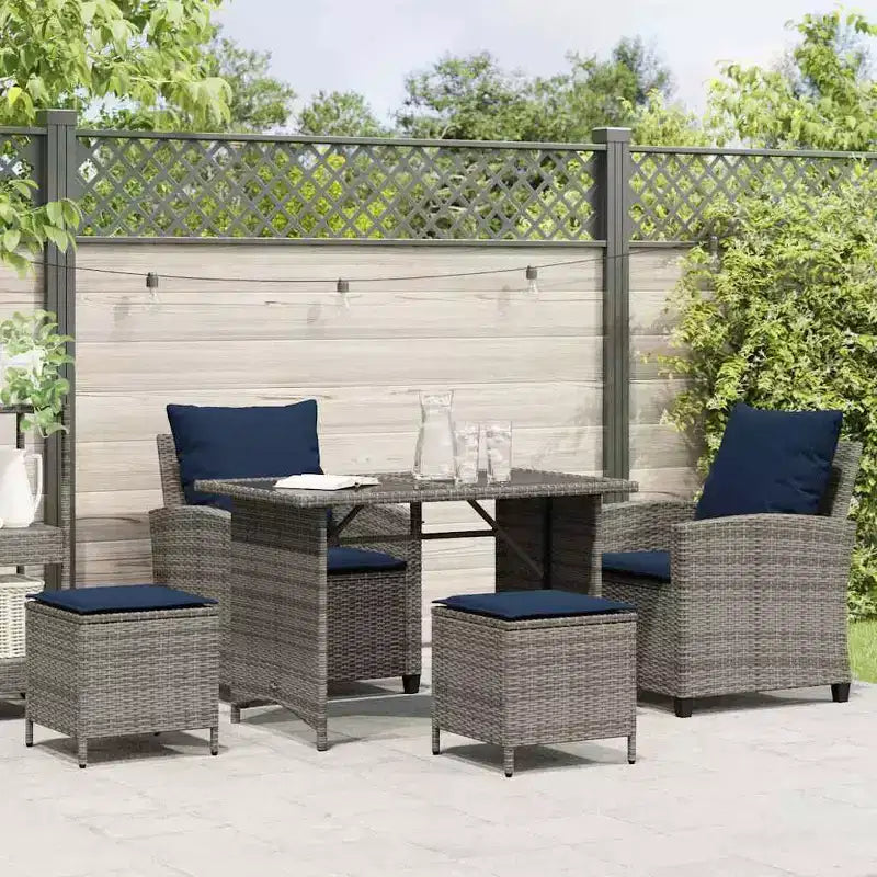 vidaXL Ensemble de canapés de jardin gris, en résine tressée bleu marine et acier thermolaqué