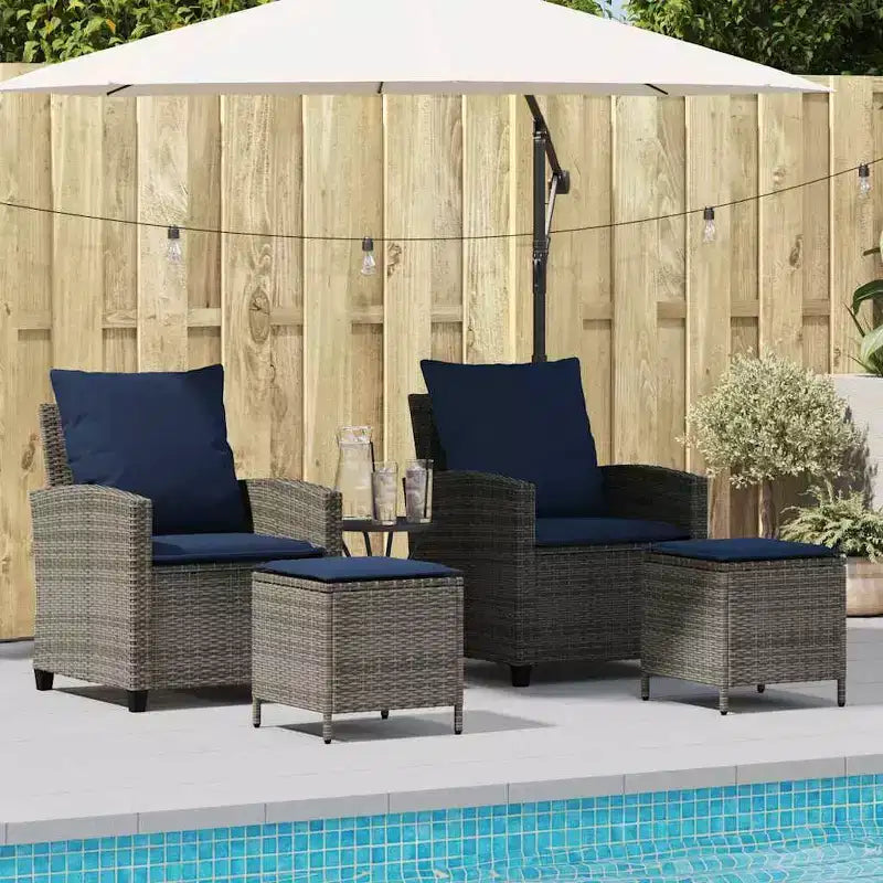 vidaXL Ensemble de canapés de jardin gris, en résine tressée bleu marine et acier thermolaqué