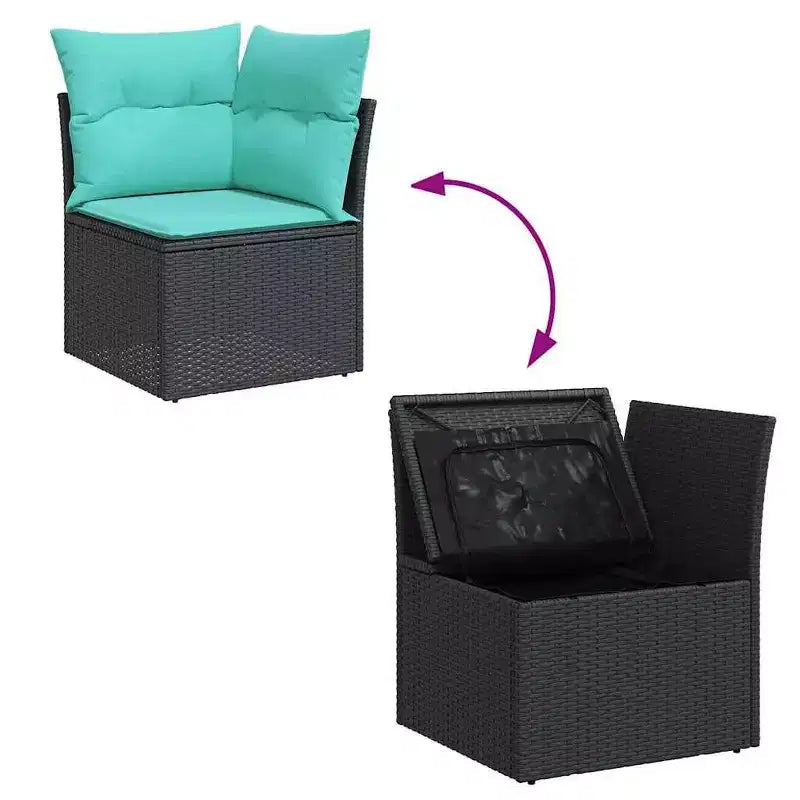 vidaXL Salon de jardin avec coussins 7 pcs Résine tressée noir - Noir et turquoise