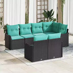 vidaXL Salon de jardin avec coussins 7 pcs Résine tressée noir - Noir et turquoise