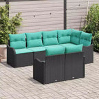 vidaXL Salon de jardin avec coussins 7 pcs Résine tressée noir - Noir et turquoise