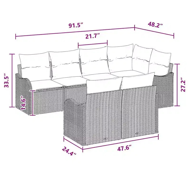 vidaXL Salon de jardin avec coussins 7 pcs Résine tressée noir - Noir et turquoise