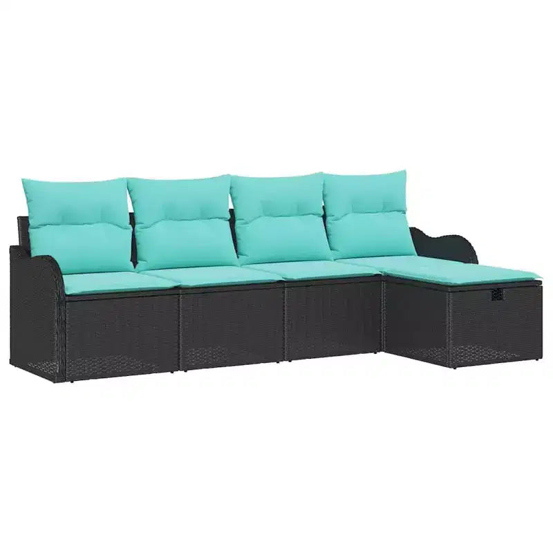 vidaXL Garden Sofa Set with Cushion 5 pcs Black Poly rattan - Black without table Blue