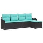 vidaXL Garden Sofa Set with Cushion 5 pcs Black Poly rattan - Black without table Blue