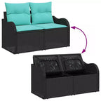 vidaXL Salon de jardin avec coussins 5 pcs Résine tressée noir - Noir sans table Bleu