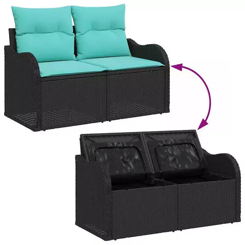 vidaXL Salon de jardin avec coussins 5 pcs Résine tressée noir - Noir sans table Bleu