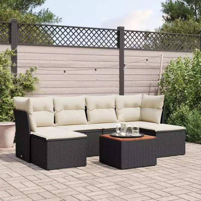 vidaXL Salon de jardin 7 pcs avec coussins Noir et crème Résine tressée