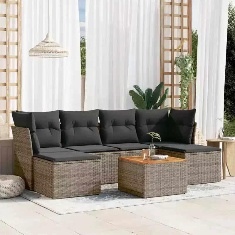 vidaXL Salon de jardin 7 pcs avec coussins Noir et crème Résine tressée
