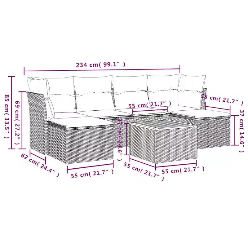 vidaXL Salon de jardin 7 pcs avec coussins Noir et crème Résine tressée