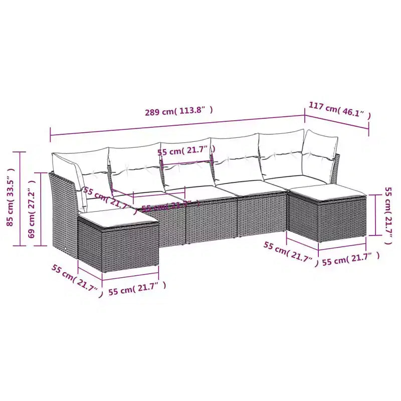 vidaXL Salon de jardin modulaire 7 pièces en résine tressée noire