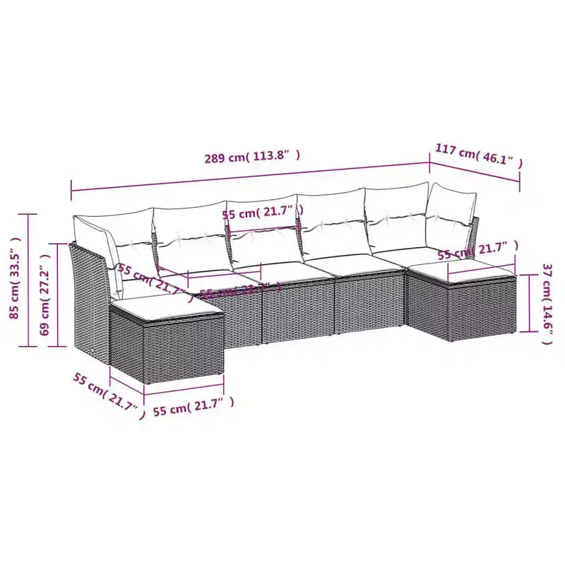 vidaXL Salon de jardin modulaire 7 pièces en résine tressée noire