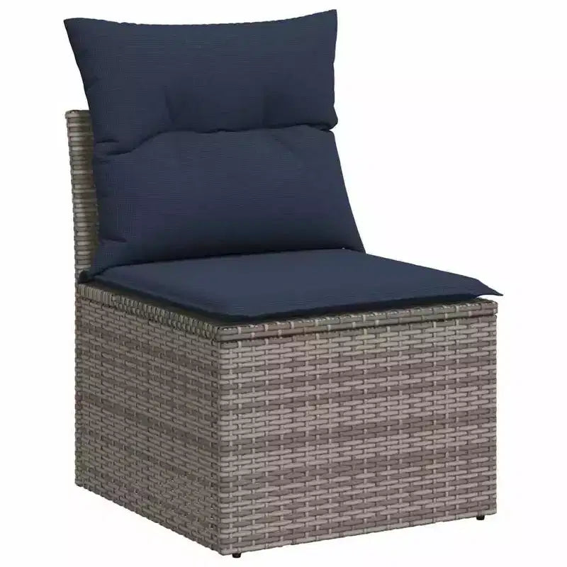 vidaXL Salon de jardin 10 pièces avec coussins - Gris et bleu avec table