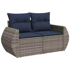 vidaXL Salon de jardin 10 pièces avec coussins - Gris et bleu avec table