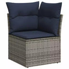 vidaXL Salon de jardin 10 pièces avec coussins - Gris et bleu avec table