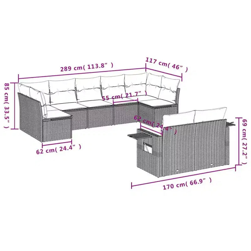 vidaXL Salon de jardin en rotin PE noir, polyester, acier revêtu par poudre