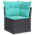 vidaXL Salon de jardin canapé noir, coussins bleus