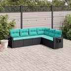 vidaXL Salon de jardin canapé noir, coussins bleus