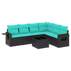 vidaXL Salon de jardin canapé noir, coussins bleus