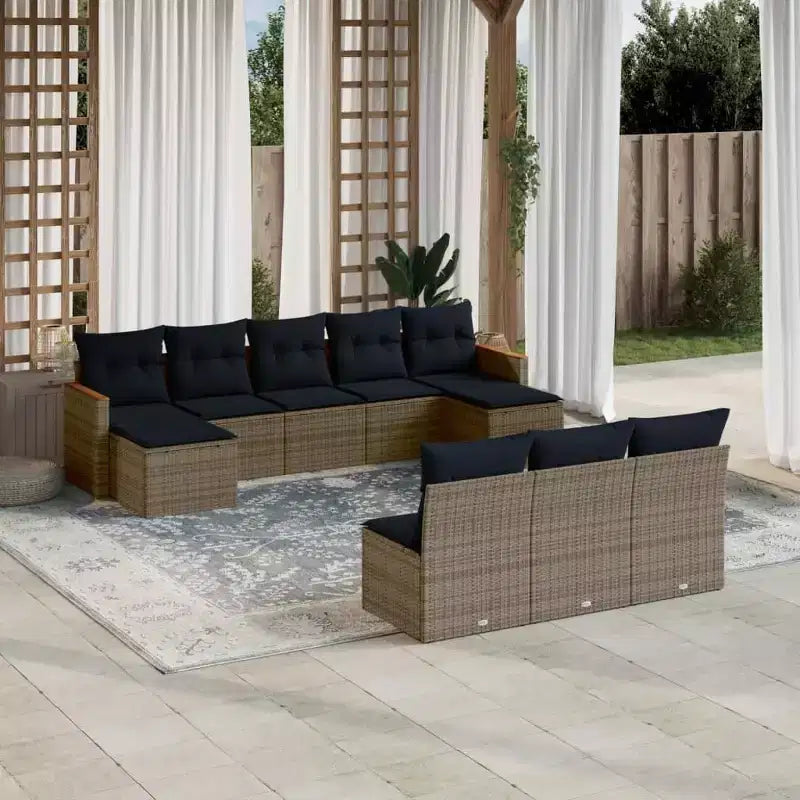 vidaXL Salon de jardin canapé noir résine tressée 10 pcs Modulable