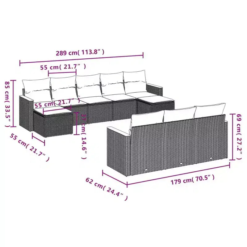 vidaXL Salon de jardin canapé noir résine tressée 10 pcs Modulable