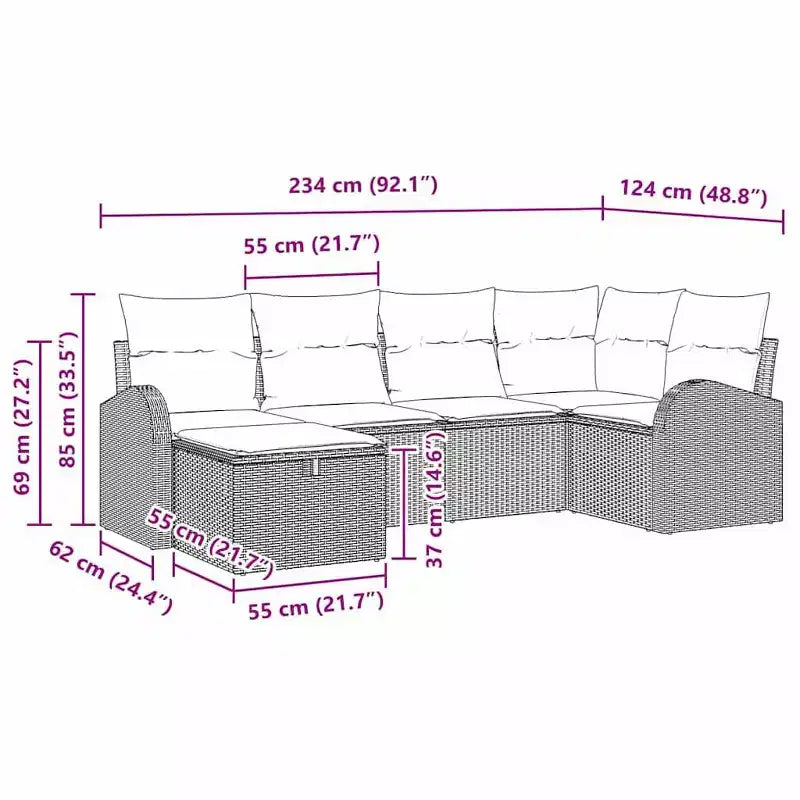 vidaXL Salon de jardin 6 pcs marron et rouge 234 x 124 x 85 cm