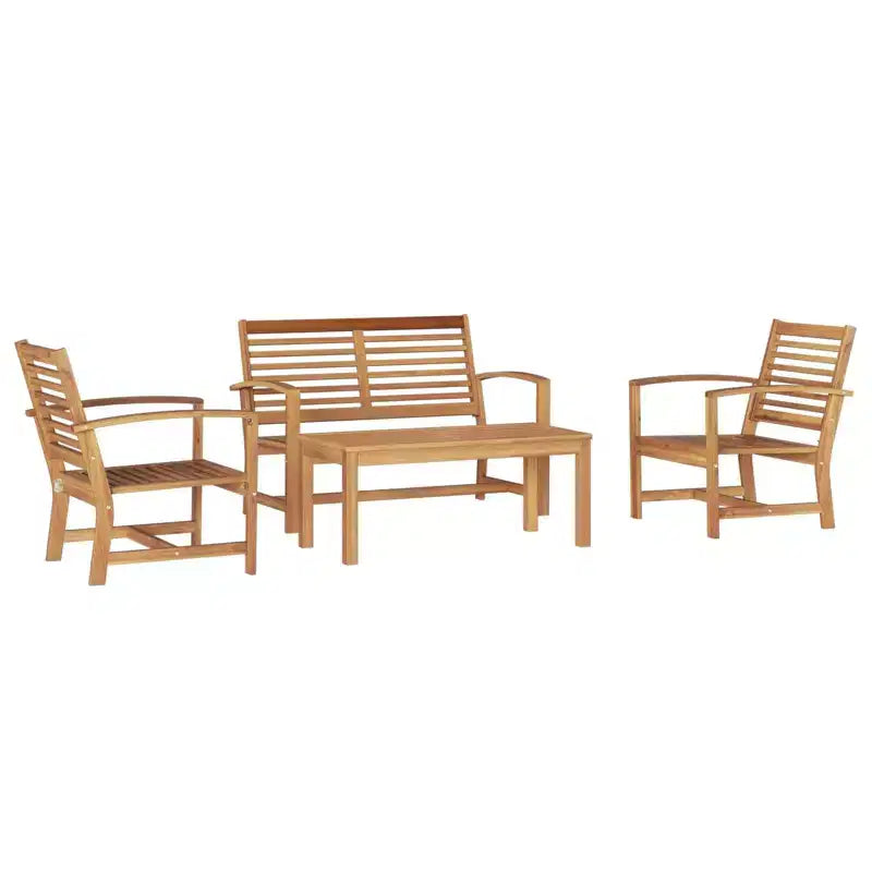 Ensemble canapé de jardin 4 pièces en teck massif naturel