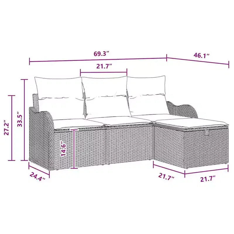 vidaXL Salon de jardin 4 pcs Marron et Rouge 176 x 117 x 85 cm