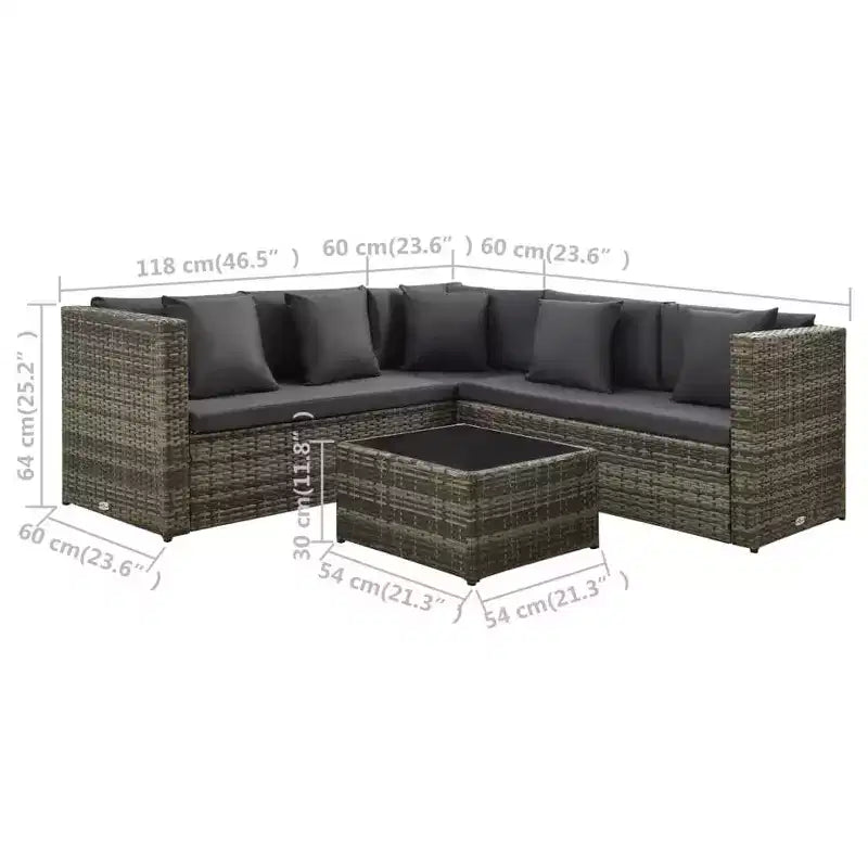 vidaXL Salon de jardin 4 pièces avec canapé modulable et table basse en rotin - Marron