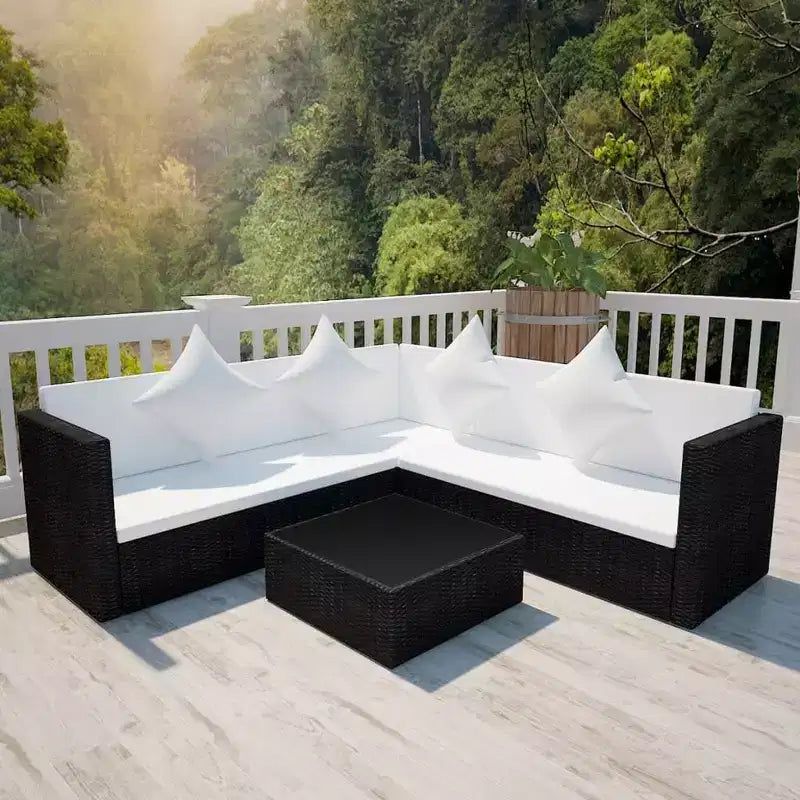 vidaXL Salon de jardin 4 pièces avec canapé modulable et table basse en rotin - Marron