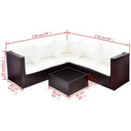 vidaXL Salon de jardin 4 pièces avec canapé modulable et table basse en rotin - Marron