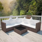 vidaXL Salon de jardin 4 pièces avec canapé modulable et table basse en rotin - Marron