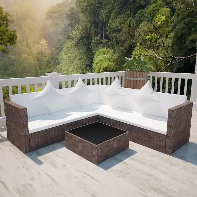 vidaXL Salon de jardin 4 pièces avec canapé modulable et table basse en rotin - Marron