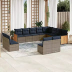vidaXL Salon de jardin modulable avec coussins, Résine tressée, Noir/Gris, 12-13 pièces, Intérieur/Extérieur