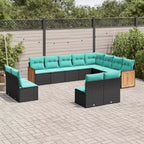 vidaXL Salon de jardin modulable avec coussins, Résine tressée, Noir/Gris, 12-13 pièces, Intérieur/Extérieur