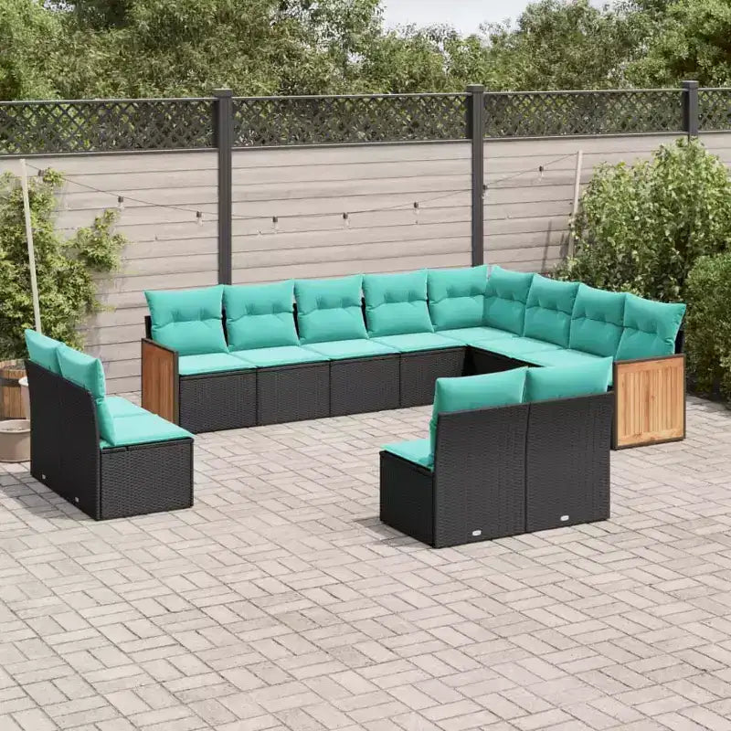 vidaXL Salon de jardin modulable avec coussins, Résine tressée, Noir/Gris, 12-13 pièces, Intérieur/Extérieur