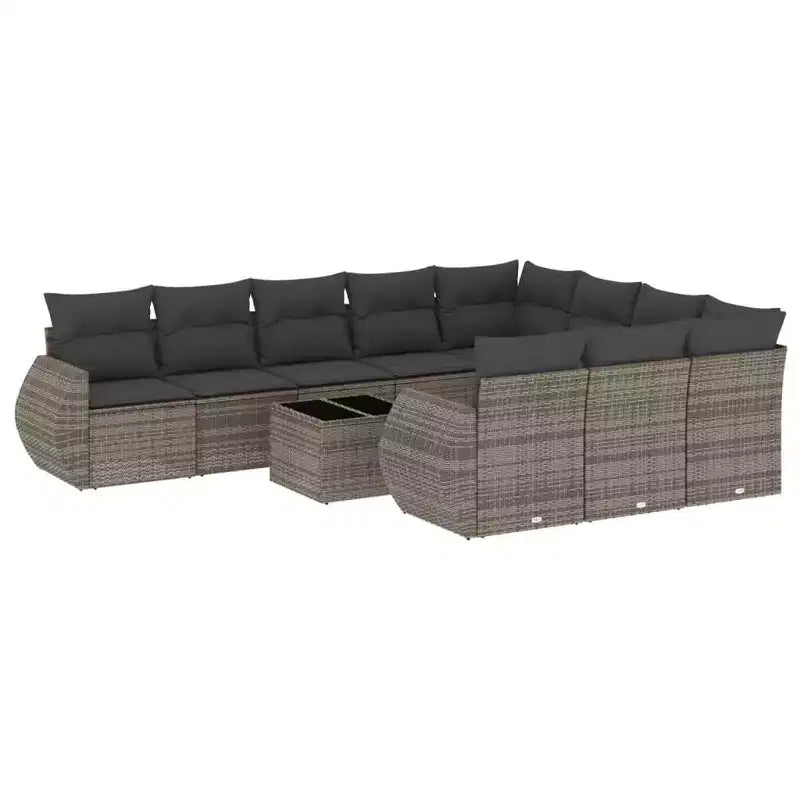 vidaXL 11 Piece Patio Sofa Set with Cushions Gray Poly Rattan