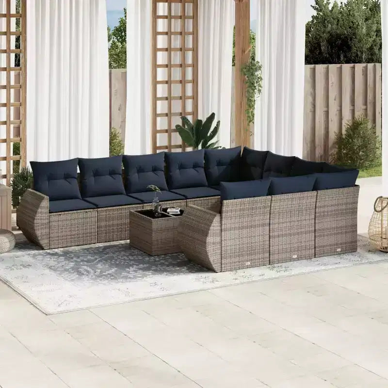 vidaXL Salon de jardin 11 pièces avec coussins en résine tressée gris