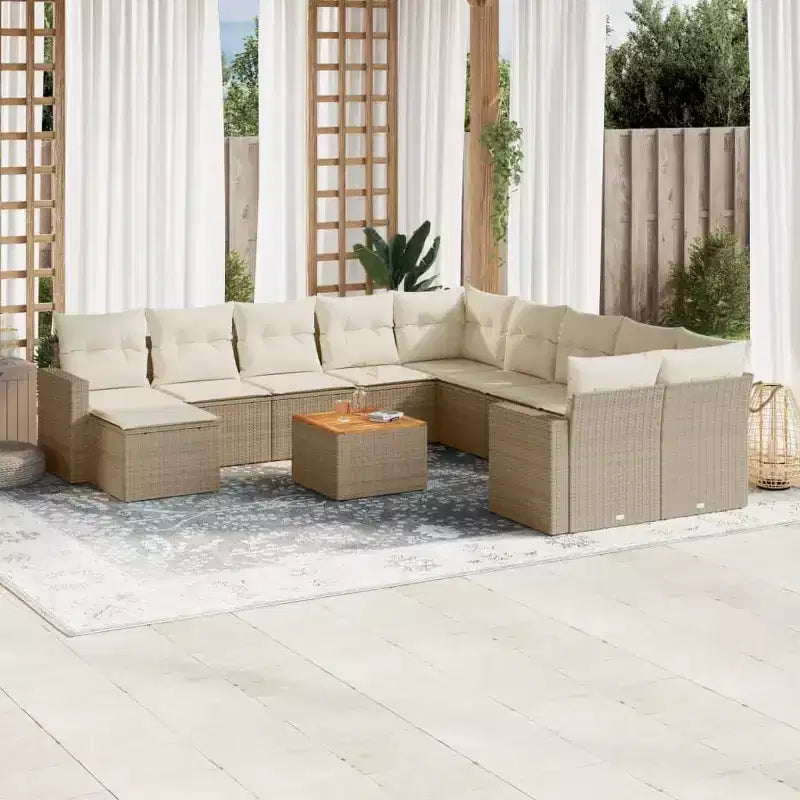 vidaXL Salon de jardin 11 pièces avec coussins en résine tressée beige