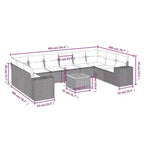 vidaXL Salon de jardin 11 pcs avec coussins résine tressée, Salon d'extérieur modulable, Table incluse