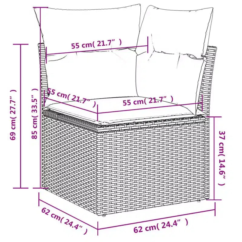 vidaXL Salon de jardin 11 pcs avec coussins résine tressée, Salon d'extérieur modulable, Table incluse