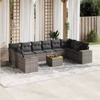 vidaXL Salon de jardin 11 pcs avec coussins résine tressée, Salon d'extérieur modulable, Table incluse