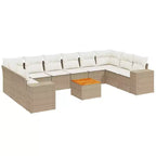vidaXL Salon de jardin 11 pcs avec coussins résine tressée, Salon d'extérieur modulable, Table incluse